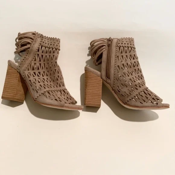 JEFFREY CAMPBELL Ottawa Taupe Suede Leather Sandal Block Heel Open Toe Bootie 10 - Picture 11 of 14